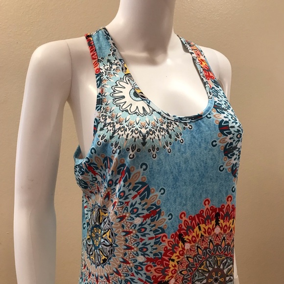 Summer Sleeveless Dress Size M Beach Dress Boho Print Tie Fringe Hemline - Picture 8 of 14